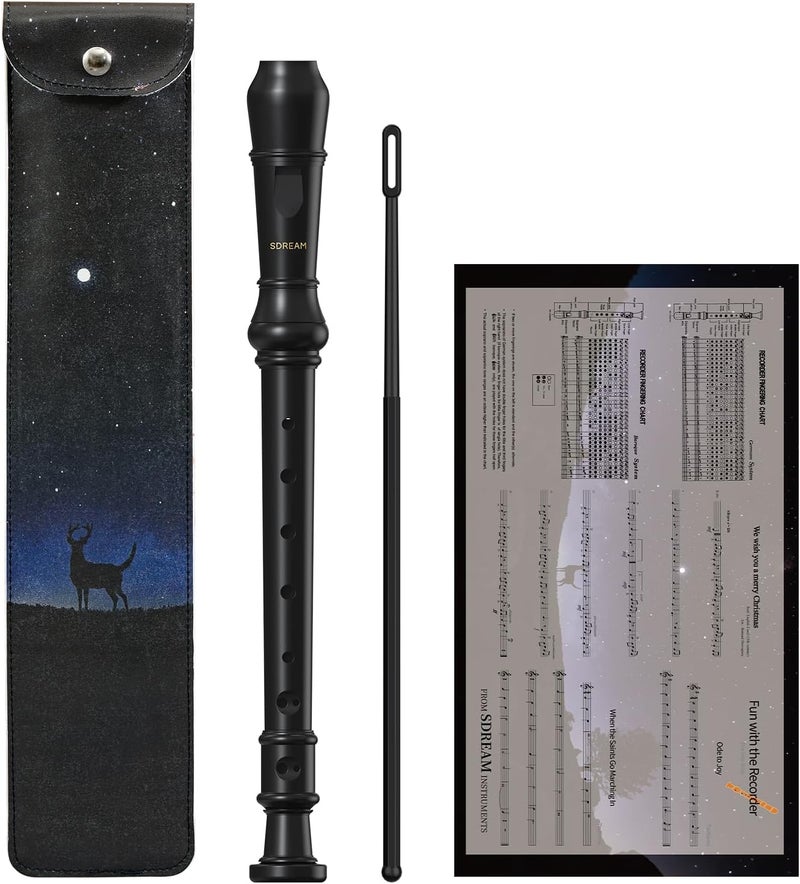 SDREAM Soprano Recorder Instrument for Kids Beginners&Student,8 Hole German Fingering Recorder Flute with Cleaning Rod & Leather Bag (Black) - Image 1